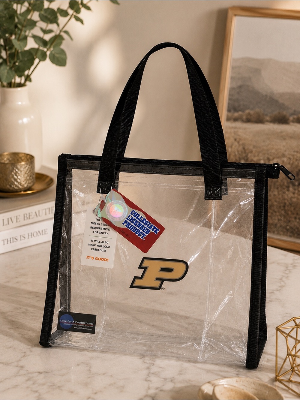 Purdue Clear Tote Bag with Black Trim
